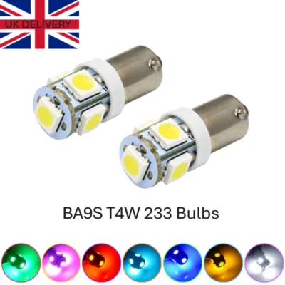 BA9S T4W 233 5 LED BULBS 12V BAYONET INTERIOR BULB SIDELIGHT 7 COLOURS CAR VAN - Image 1 of 4