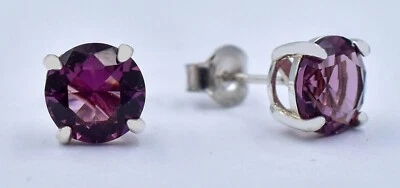 LAB CREATED 5.40 Cts AMETHYST STUD EARRINGS .925 Sterling Silver - MADE IN USA - Image 1 of 4