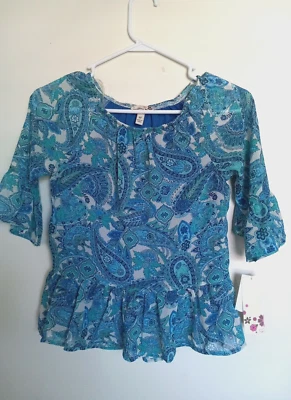 NEW Girls Speechless Floral Print Peplum Short Sleeve Pull On Blouse Top Size M - Image 1 of 3