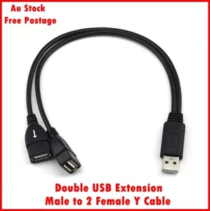 Double USB Extension Male To Female Y Cable Cord Power Adapter Splitter - Picture 1 of 17