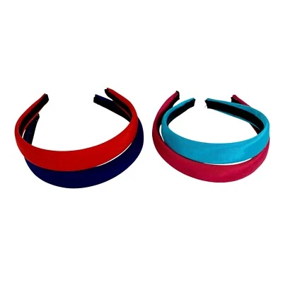 Juego de 4 diademas de tela satinada en rojo, azul marino, verde azulado y magenta de colección años 80 Foto 1 de 4