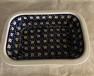 Bloeslawiec Blue Polish Pottery Loaf Baker 9.75 x 7 inch READ - Picture 1 of 9