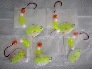 5 UV Spinner Rigs Größe 3 Colorado Klingen 1 Haken Chartreuse Glow - Bild 1 von 1