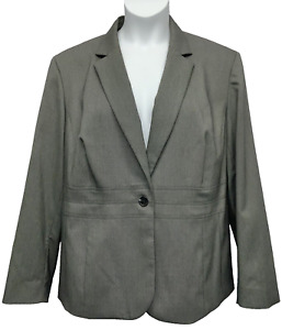Jones New York Women Size 22W Long Sleeve Button-Up Blazer Gray Birdseye Print