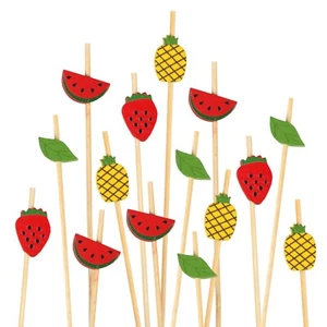 BambooMN Tropical Fruits Pineapple Watermelon Strawberry Leaf Cocktail Picks - Picture 1 of 7