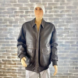 Vtg Mens Territory Ahead Leather Aviator Bomber Jacket Distressed Brown Size XL - Bild 1 von 24