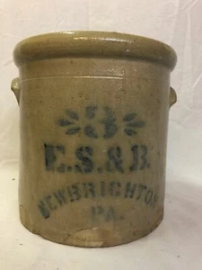 Antique 3 Gallon New Brighton Pennsylvania Styled Salt Glazed Stoneware Crock - Picture 1 of 7