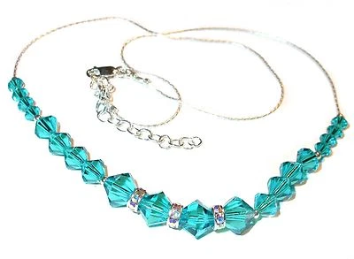 BLUE ZIRCON Teal Crystal Necklace Sterling Silver Swarovski Elements - Image 1 of 2