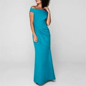 Eliza J Dress Maxi Off Shoulder Side Tucked, Aqua, size UK 10 - Picture 1 of 11