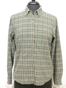 Womens Woolrich Med Plaid Check Shirt Green Grunge Ribbed 100% Cotton - Picture 1 of 11