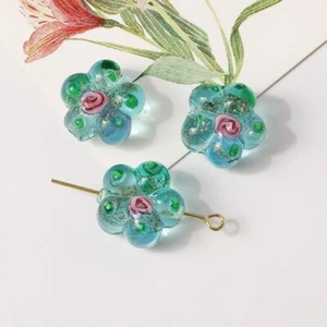 20 piezas cuentas de vidrio de murano con flores de corazón de flujo de arena dorada 15 mm hágalo usted mismo para hacer joyas - Imagen 1 de 15