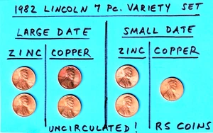 1982 todas las 7 variedades fecha grande/pequeña + centavos Lincoln zinc/cobre ~ ch uncirc - Imagen 1 de 1