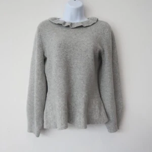 Ann Taylor Womens Sweater Size Small Grey Knit Peplum Collared Soft Pullover - Picture 1 of 10