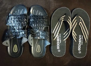 2 Pair Men's Size 12 (43) Sandals Black NEW - Picture 1 of 5