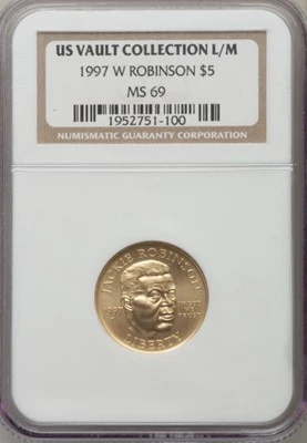 1997-W $5 Jackie Robinson Gold Commemorative NGC MS69 - Image 1 of 4