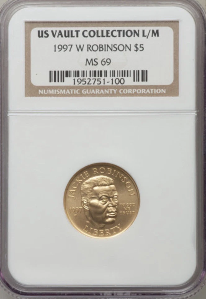 1997-W $5 Jackie Robinson Gold Commemorative NGC MS69 - Image 1 of 4