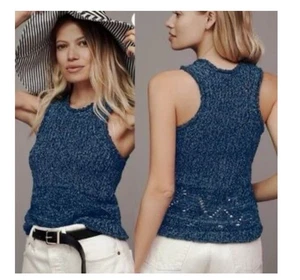 Anthropologie Pilcro Pullover Tank Größe Large blau Strick genäht neu mit Etikett $ 138 - Bild 1 von 8