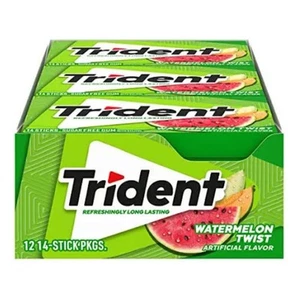 Best Before 04/2025 Trident Watermelon Twist Sugar Free Gum Full Box 12 x 14 pcs - Picture 1 of 6
