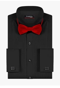 NWT Fahizo 16/16.5 Men's Black Tuxedo Shirt with Wing Collar French Cuffs - Picture 1 of 11