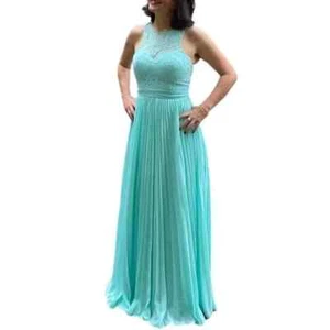 Bariano Australia Turquoise Lace Top Pleated Skirt Maxi Party Dress Size Medium - Picture 1 of 14