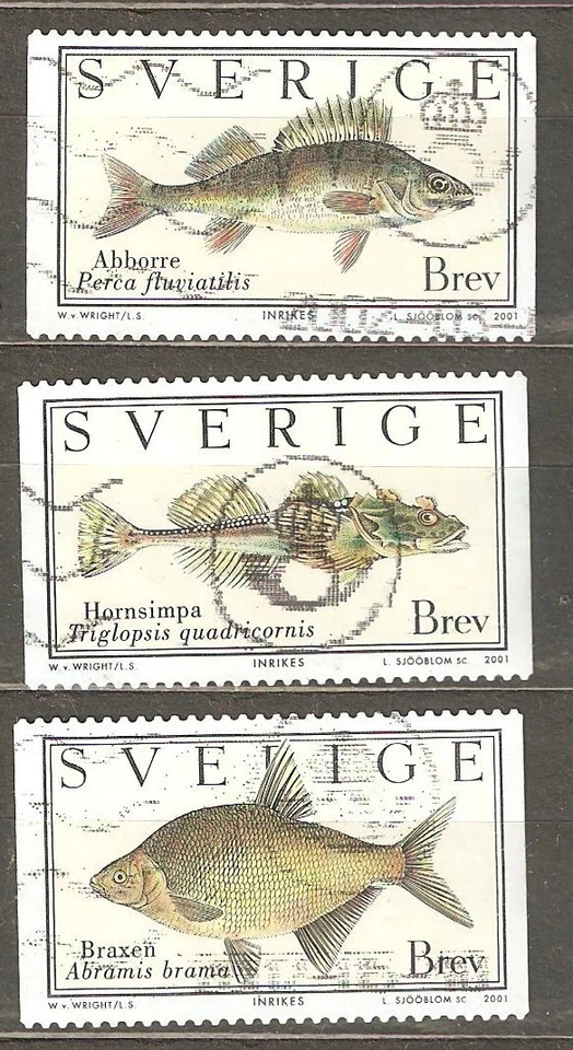 Suecia: Juego completo de 3 sellos usados, peces, 2001, Mi#2245-7 Foto 1 de 1
