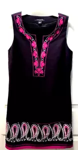 EUC Banana Republic S/L Fitted Lined Dress-Rose & Beige on Navy-Jr. Girls Sz 0 - Picture 1 of 7