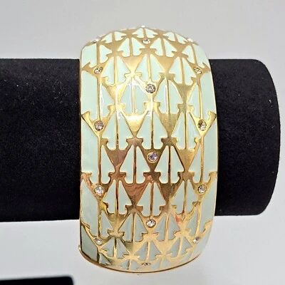 Sequin Nordstrom Cuff Bracelet Mint Green Gold Rhinestone Arrow Bangle Hinge - Image 1 of 4