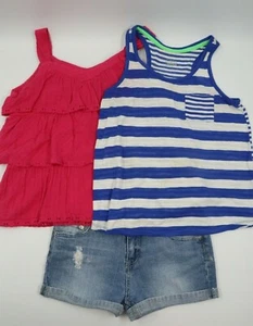 Justice George Girls 3 Piece Sleeveless Tops and Jean Shorts Set Size 14 - Picture 1 of 10