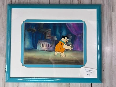 Original Flintstones Animation Cartoon Cel With Background, Fred In Cave, Framed - Image 1 of 4