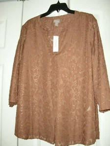 NUEVO CON ETIQUETAS~$64.95~CHICO'S~JERSEY GUEPARDO BURNOUT 3/4 SLV~MODA COÑAC~BLUSA TALLA 3 - Imagen 1 de 11