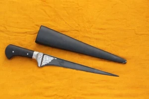 old vintage silver inlay  pesh-kabz dagger "T" section old steel blade khanjar - Picture 1 of 16
