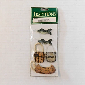 Equipo de pesca madera pintada álbum de recortes pegatinas diario peces canoa al aire libre - Imagen 1 de 2