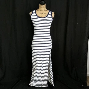 Finn & Clover Womens sz S Dress Blue Stripe Scoop Neck Sleeveless Racerback Slit - Picture 1 of 8
