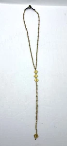 Vintage Metallic Gold-tone Bead Y Drop Necklace with Button and Loop Closure - Picture 1 of 4