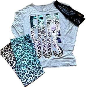 3pc Justice Famous Cheetah Shirt & Leggings & Scarf Outfit Size 20 - Picture 1 of 7