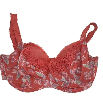 Freya Fancies Floral Lace Underwire Bra 38J Bright Coral - Image 1 of 4