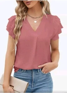 Blooming Jelly Womens Dressy Casual Blouses Short Sleeve V Neck Business Tops La - Picture 1 of 6