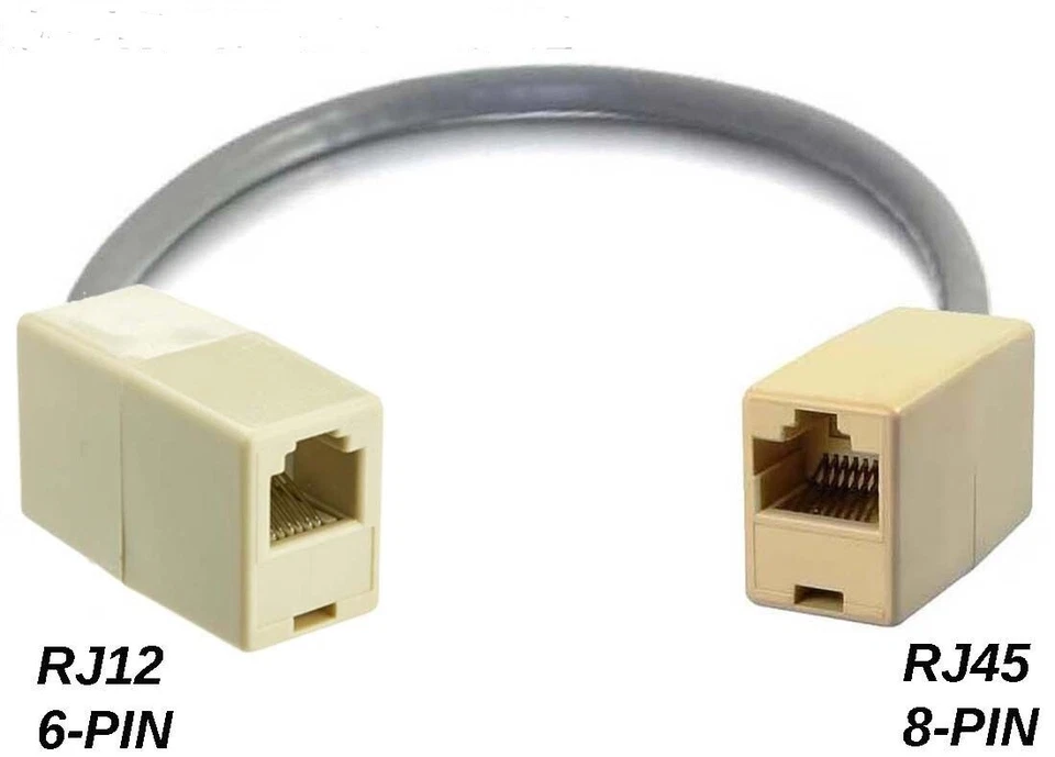 RJ12 RJ11 6P6C 6PIN -- RJ45 CAT5 ETHERNET 8P8C 8PIN FEMALE HEADSET PHONE ADAPTER - Image 1 of 1