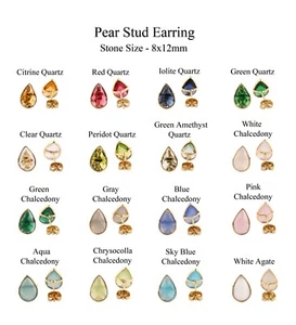 Pear Shape Stud Earrings Hydro Quartz Chalcedony Gold Plated Bezel Stud Earrings - Picture 1 of 40
