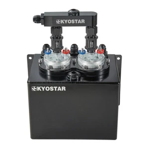 Aluminum 3L Dual Fuel Surge Tank with 2 x Silver 044 Fuel Pump & AN8 Fuel Rail  - Picture 1 of 14