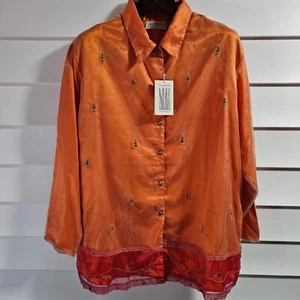 Blusa bordada transparente forrada de mango naranja manga larga 18W Lemon Grass para mujer nueva con etiquetas - Imagen 1 de 9