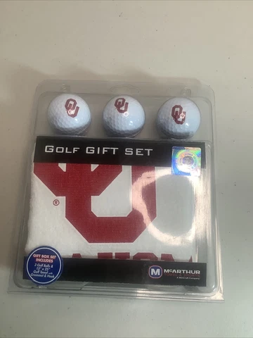 OU Oklahoma Golf Gift Set 3 Logo Golf Balls Golf Towel College Cover