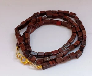 7-8 MM Natural Red Tiger Eye Smooth Cube Beads Gold Fish Lock Necklace Jewelry - Picture 1 of 10