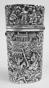 Estuche Cheroot Khe Cheong Hui Antiguo Exportación Cantón Plata China C 1860 - Imagen 1 de 9