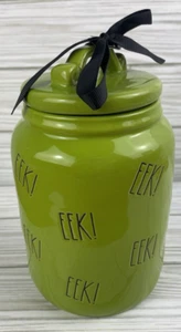 Tarro de caramelo de galletas de Halloween Rae Dunn ¡Eek! Wrap Around Green Spooky NUEVO - Imagen 1 de 9