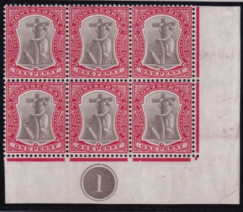 Montserrat 1907 1d Grey-Black & Red SG25-block of 6 with plate number 1-MNH & MM Cover