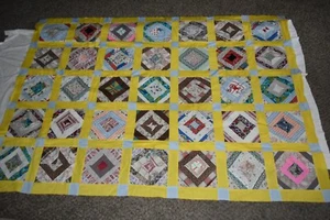 Vintage 61 1/2" X 85" Multi color QUILT TOP Diamond Pattern Ready to Finish EUC - Picture 1 of 12