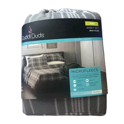 Juego de sábanas Cuddl Duds gris a cuadros microfleece 4 piezas KING felpa suave polar ajuste profundo Foto 1 de 4