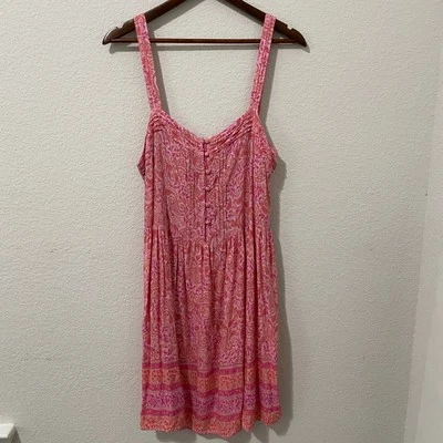 Vestido Aqua Mujer Talla XL Rosa y Naranja Paisley Pintuck Botón Delantero Mini Rayón Foto 1 de 4