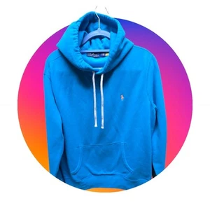 Polo Ralph Lauren Blue/Turq Fleece Lined Full Zip Hoodie Sz L LOGO RIDER Luxury - Picture 1 of 7